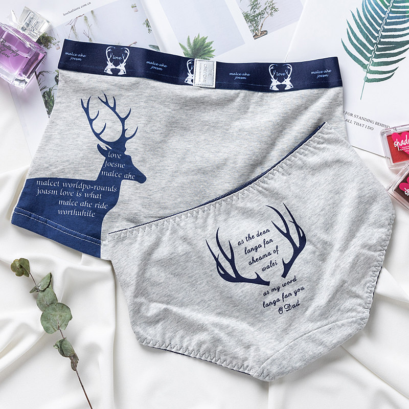 Simple couple underwear pure cotton cute creative suit low waist men and women shorts sexy underwear all cotton