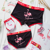 Soft modal cotton couple underwear sexy suit personality flamingo girl briefs low waist mens boxer