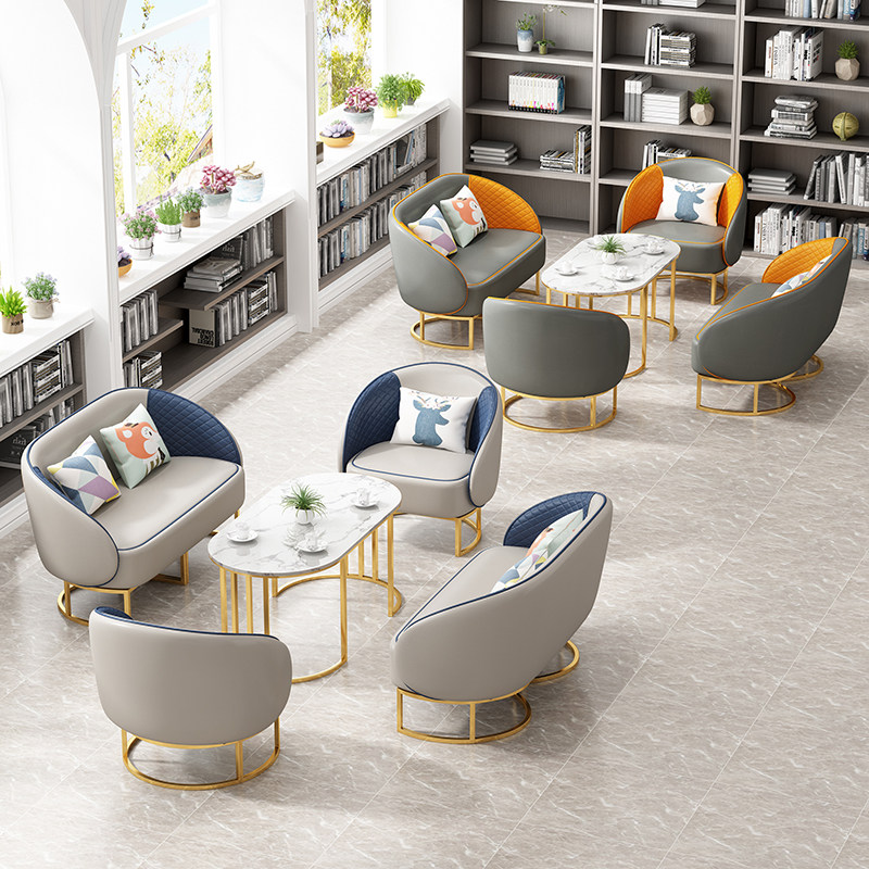 Business reception sofa combination negotiation round coffee table light luxury marble table single double simple casual gray