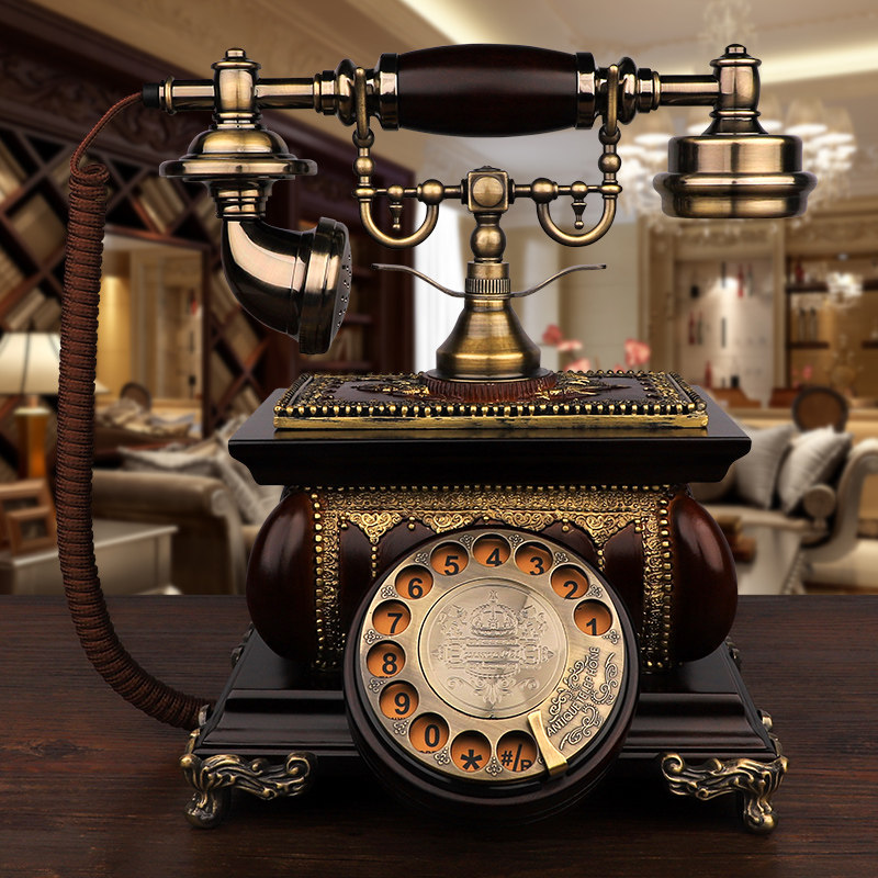 Solid Wood Retro Phone European style American antique rotary plate rotary plate fixed phone