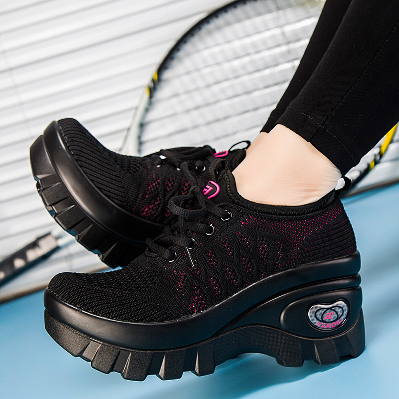 Fande 2026 Summer New Breathable Thick-Soled High-Heeled Sports Women's Shoes Korean Style Mesh Wedge Travel Shoes Trendy Flats