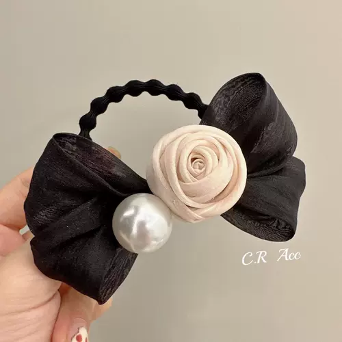 Резинка для волос из жемчуга с розой в составе, трехмерная заколка для волос с бантиком, ретро чехол, французский стиль, 3D цветок