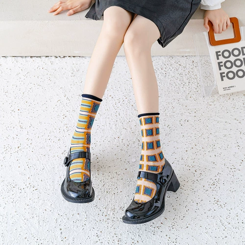 Летние тонкие асимметричные колготки, стеклянные гольфы, средней длины