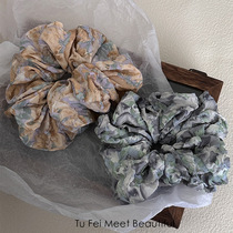 Retro oil painting Monet gradient color smudged large intestine hair ring pleated large niche floral high-end hair rope hair accessory