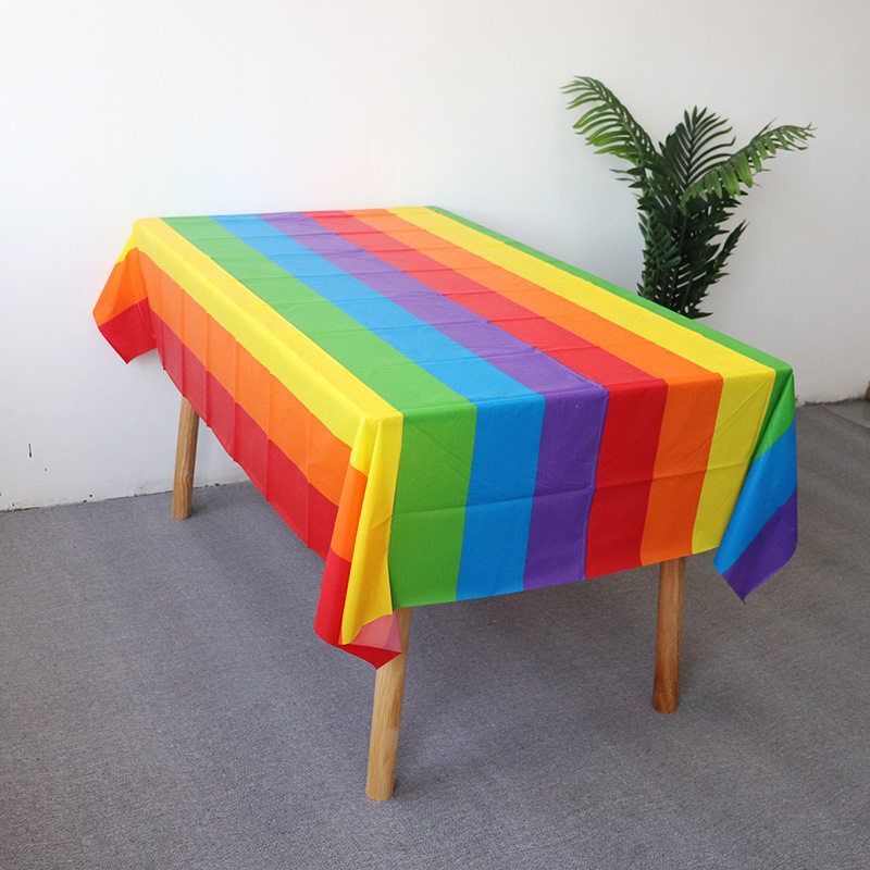 New Gradient Rainbow Theme Tablecloth Pink Girl Birthday Party Celebration Disposable Plastic Pe Tablecloth Supplies
