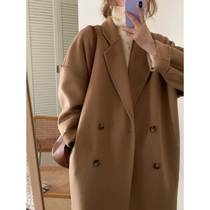 majefeeyou autumn and winter new double-sided cashmere coat women loose small man suit collar over knee hairy coat