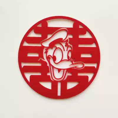 Festive happy word sticker Wedding celebration supplies Wedding room decoration decoration Glass paper-cut Donald Duck non-woven happy word sticker