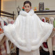 Women's fur collar hooded velvet thickened cloak shawl