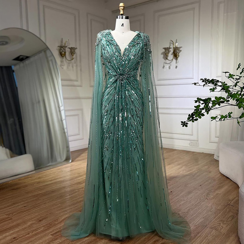 Serene Hill Foreign Trade Aqua Green Beaded Long Elegant Annual Meeting Host Performance Dress La72168A