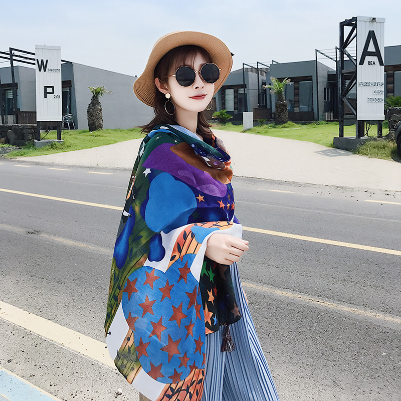 Qinghai Lake Tea Card Salt Lake Tibet Sunscreen Shawl Silk Scarf Woman Cute Korean Version Scarves scarves for holiday beach towels