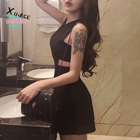 Hộp đêm của phụ nữ 2018 mùa hè mới cutout eo mỏng không tay màu đen đầm một dòng váy sexy đầm đầm xòe