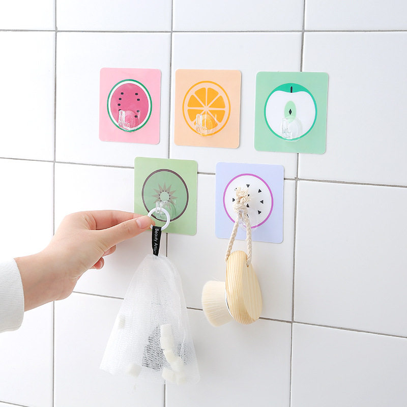 Suction cup sticky hook strong creative kitchen bathroom wall sticky hook no trace nail-free door rear wall hanging hook fruit style