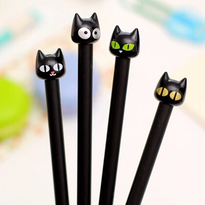 Korean Stationery Cute Little Black Cat 0 5mm Black Medium Pen Cartoon Needle Tube Type Sign Pen Student Supplies