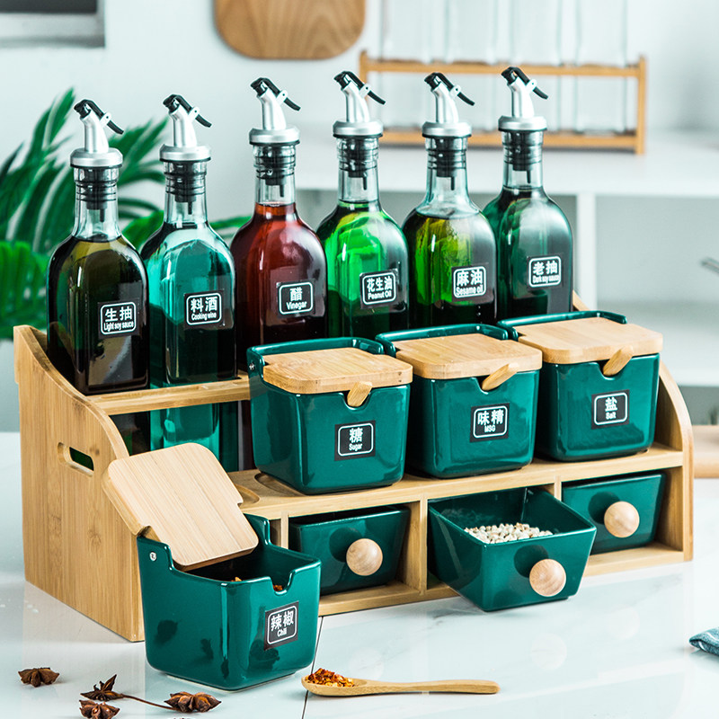 Nordic seasoning box suit Home Seasoning Jar Combined Mount Glass Oil Bottle Sauce Bottle kitchen Supplies containing box