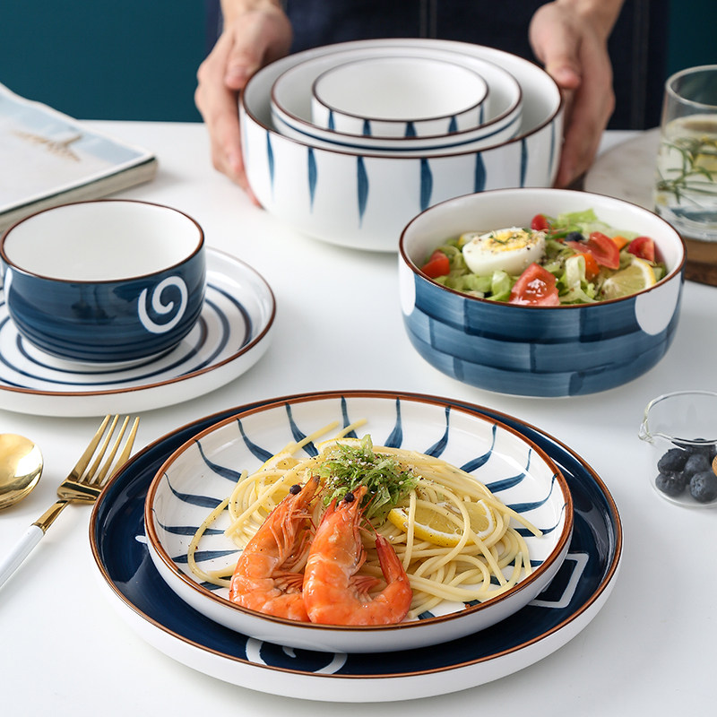 Japanese-style ceramic plate and bowl set creative net red plate household plate hand-painted simple tableware bowl chopsticks rice noodle bowl combination