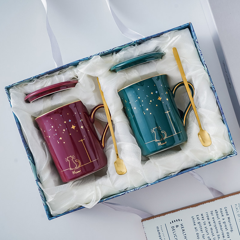 Nordic Creative Mark Cups Tide Lovers Drink Water Cups Ceramic Cups With Lid Spoon Home Coffee Cup Men And Women Cups