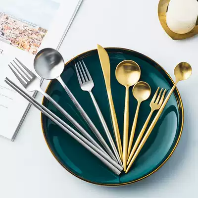 Nordic household 304 stainless steel spoon Western steak main dining knife fork spoon Chopsticks Adult household dessert salad