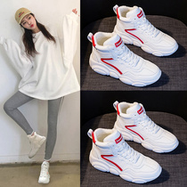 2022 new high help sneakers Korean version 100 hitch winter plus suede cotton shoes net red little bear shoes old daddy little white shoes woman