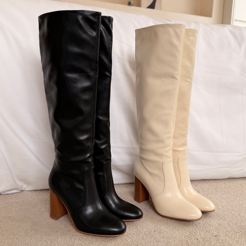 Song Xixi 2026 New Style Round-Toe Chunky Heel Knee-High Boots High-Heeled Long Boots Straight Boots Versatile 8cm Slimming Long Boots