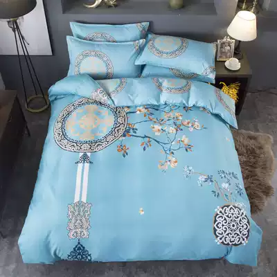 Chinese four-piece set Chinese style bed single rice eight quilt cover retro wear single thickened brushed home textile 200 230 spring