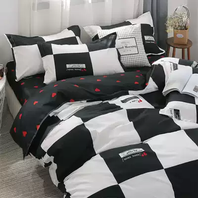 Personality four-piece creative ins style Nordic simple black and white men's singles student dormitory three-piece set Cover Cover Cover
