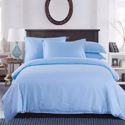 Hotel four-piece set of cotton cotton white sheets quilt cover 1 2 sheets man three-piece blue bed set