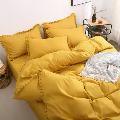 Four-piece bed networking red same style ins style simple trend lace quilt cover yellow bed hats dormitory three-piece set