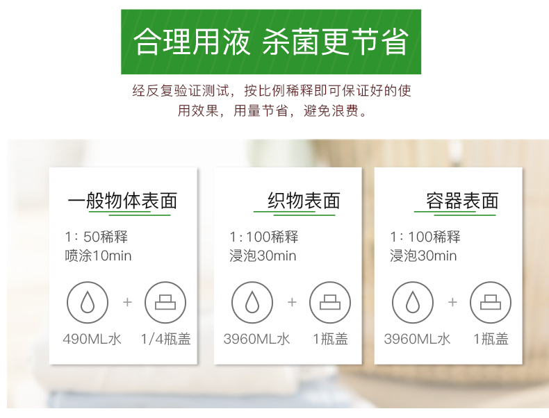 绿伞 家用杀菌消毒液 非84消毒液 99.999%杀菌率 1kg*2瓶 图4
