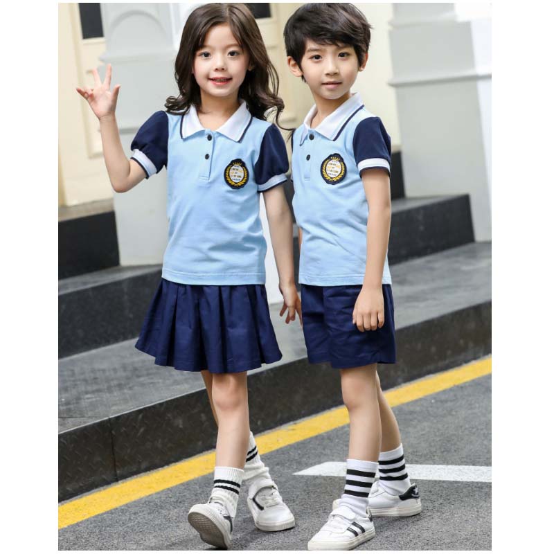 Quần áo mẫu giáo đồng phục tốt nghiệp hè ngắn tay cotton thể thao phù hợp với hiệu suất quần áo đồng phục học sinh lớp đồng phục trường - Đồng phục trường học / tùy chỉnh thực hiện thời trang bé gái