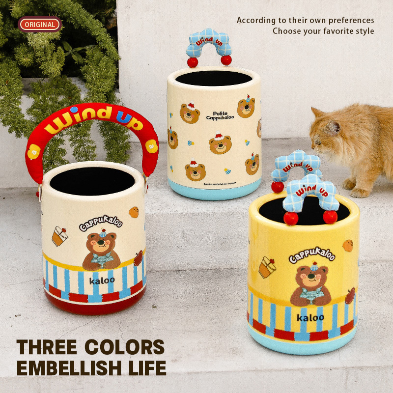 Living Room Trash Can, Good-Looking Bedroom, Children's Room Storage, Cute Bear Creative Handle, Large-Capacity Trash Can