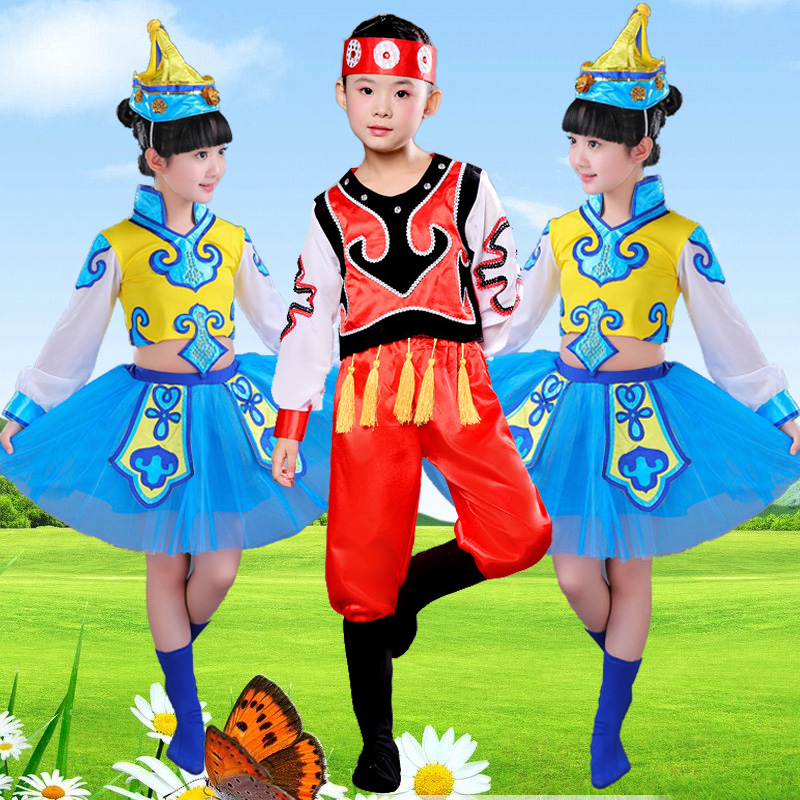 Trang phục trẻ em Quần áo biểu diễn trẻ em dân tộc Mông Cổ đũa múa quần áo trẻ em Mông Cổ váy múa thời trang cho bé