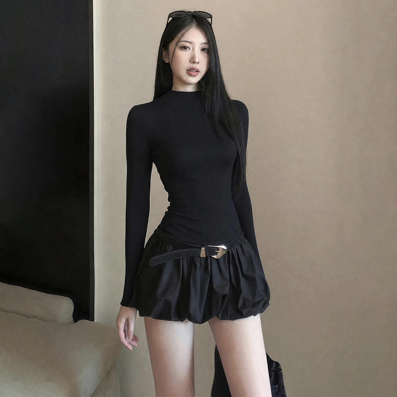Autumn Hot Girl Style Slim-Fitting Waist-Cinching Black Long-Sleeve Dress with a High-End Feel, Short Puff Skirt Autumn Hot Girl Style Slim-Fitting Waist-Cinching Black Long-Sleeve Dress with a High-End Feel, Short Puff Skirt