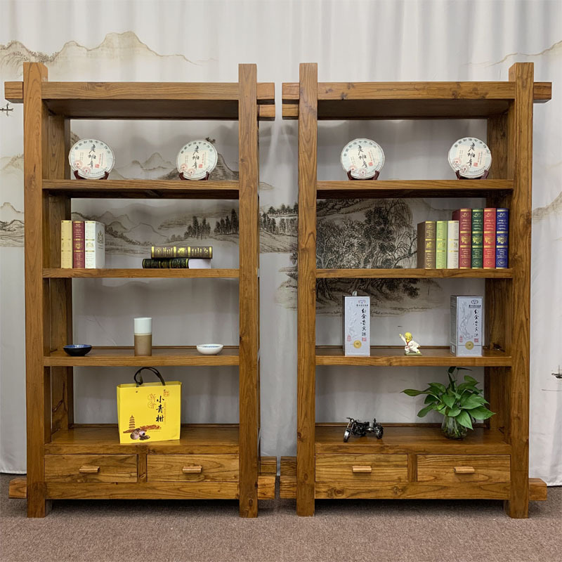 Old Elm Tea Shelf Storage Rack Solid Wood Chinese Style Bogu Rack Retro Display Cabinet Shelf Display Rack Antique Bookshelf