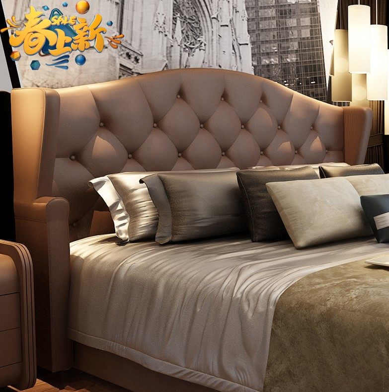 Headboard American-style European-style soft bag headboard Princess Buyi Buyi headboard Bedroom Double solid wood headboard backrest board