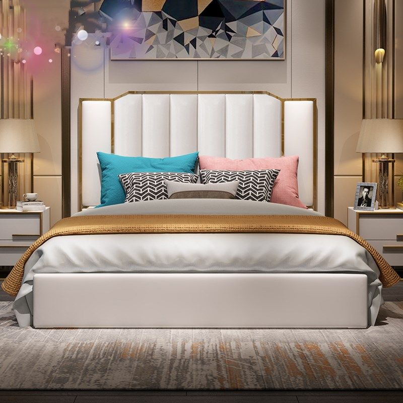 Modern American leather bed Hong Kong-style light luxury bed net red double bed simple modern atmosphere bedroom wedding bed customization