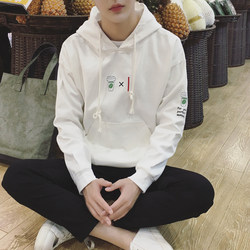 Pullover sweatshirt ຜູ້ຊາຍແບບເກົາຫຼີ trendy ນັກສຶກສາ versatile ດູໃບໄມ້ລົ່ນໃສ່ hooded hooded sweatshirt ບາງ tops ແຂນຍາວສີຂາວ