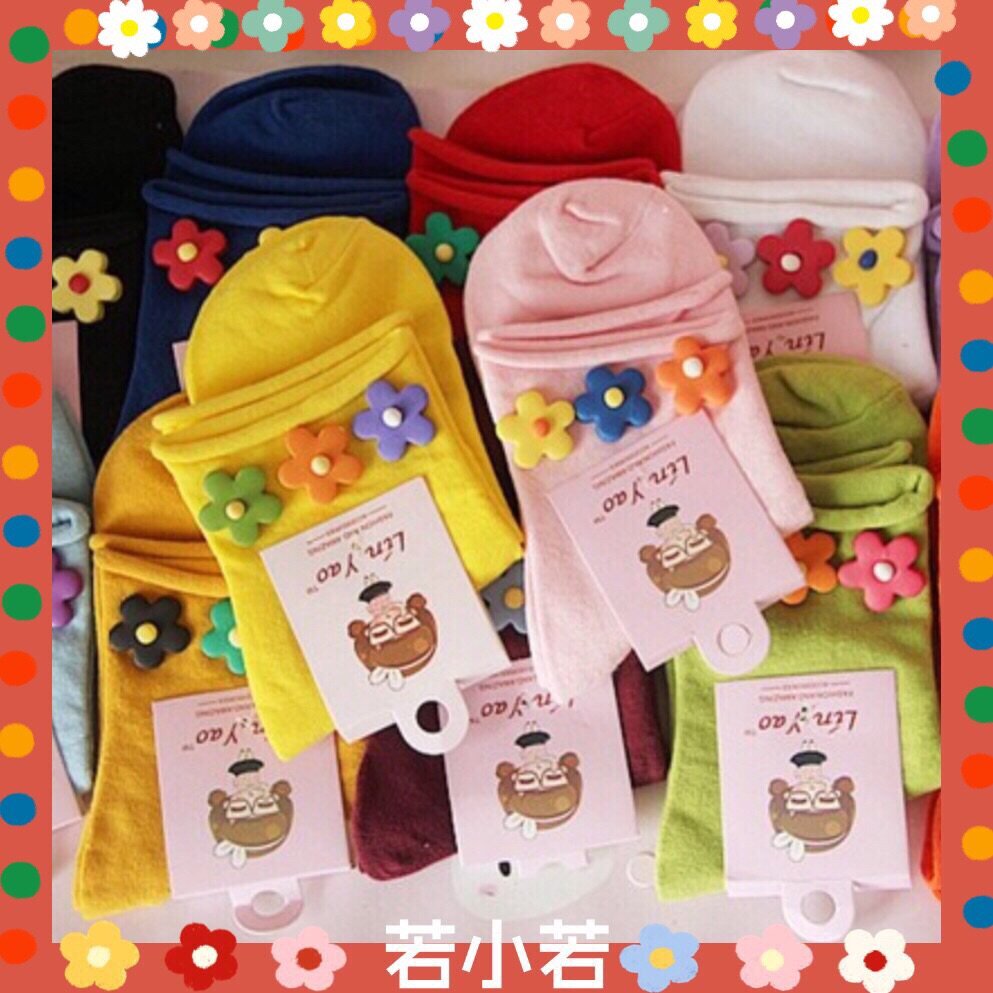(6 double) ins in summer Sweet and cute Sox children Curled Sugar Fruit color Elegant Small Flowers Midcylinder Socks Cotton
