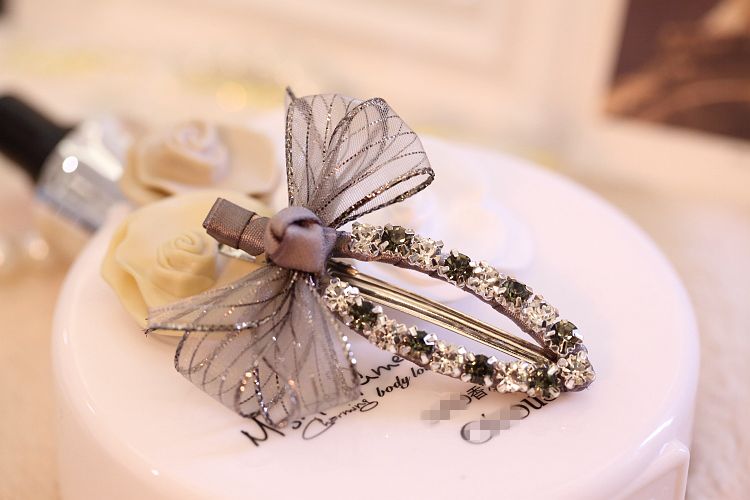 Nữ thần siêu flash Hàn Quốc rhinestone kẹp tóc khí chất nơ crepe kẹp tóc kẹp bangs clip phụ kiện tóc - Phụ kiện tóc kẹp phồng chân tóc