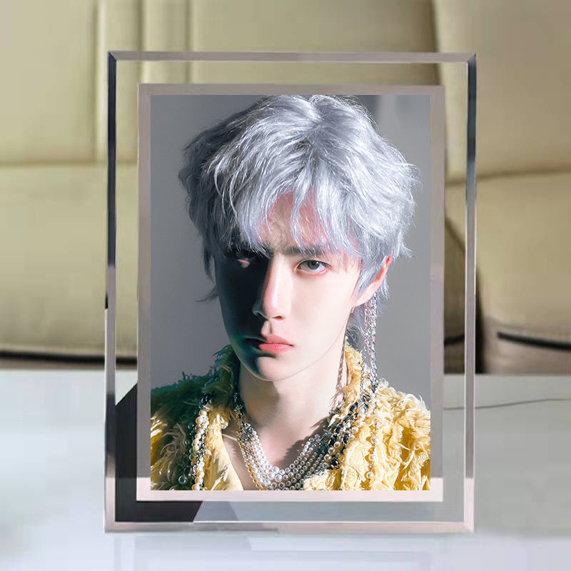 Wang Yibo Crystal Photo Frame Glass Display Stand Desktop Photo Poster Same Style Merchandise Birthday Gift for Girls