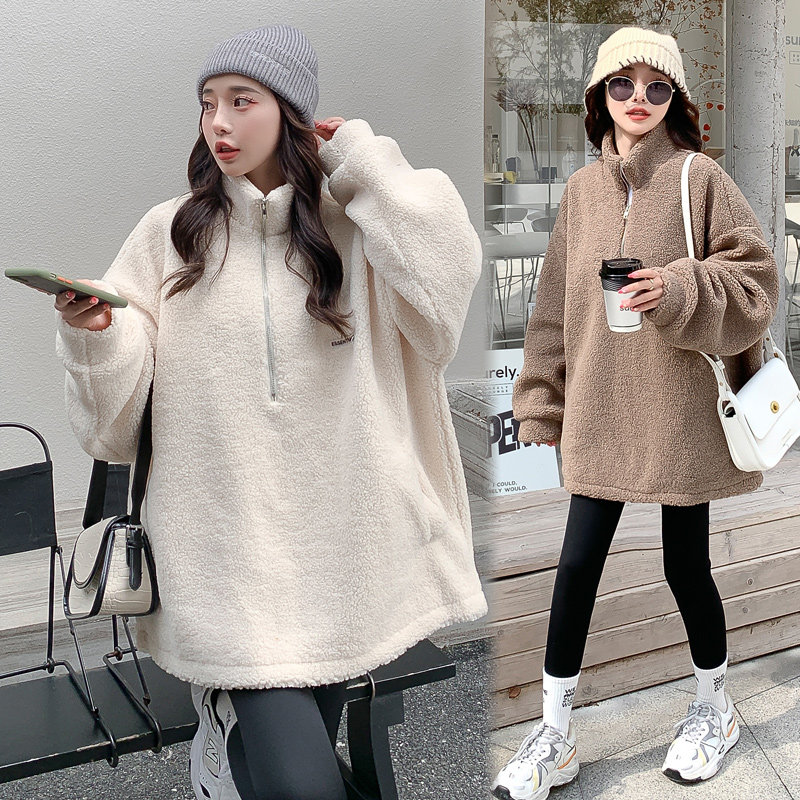 Pregnancy Woman Dress Autumn Winter Fashion style Warm Lamb Sweater Sweatshirt Winter Medium Long Version Gush Outwear Jacket Thickened Jacket