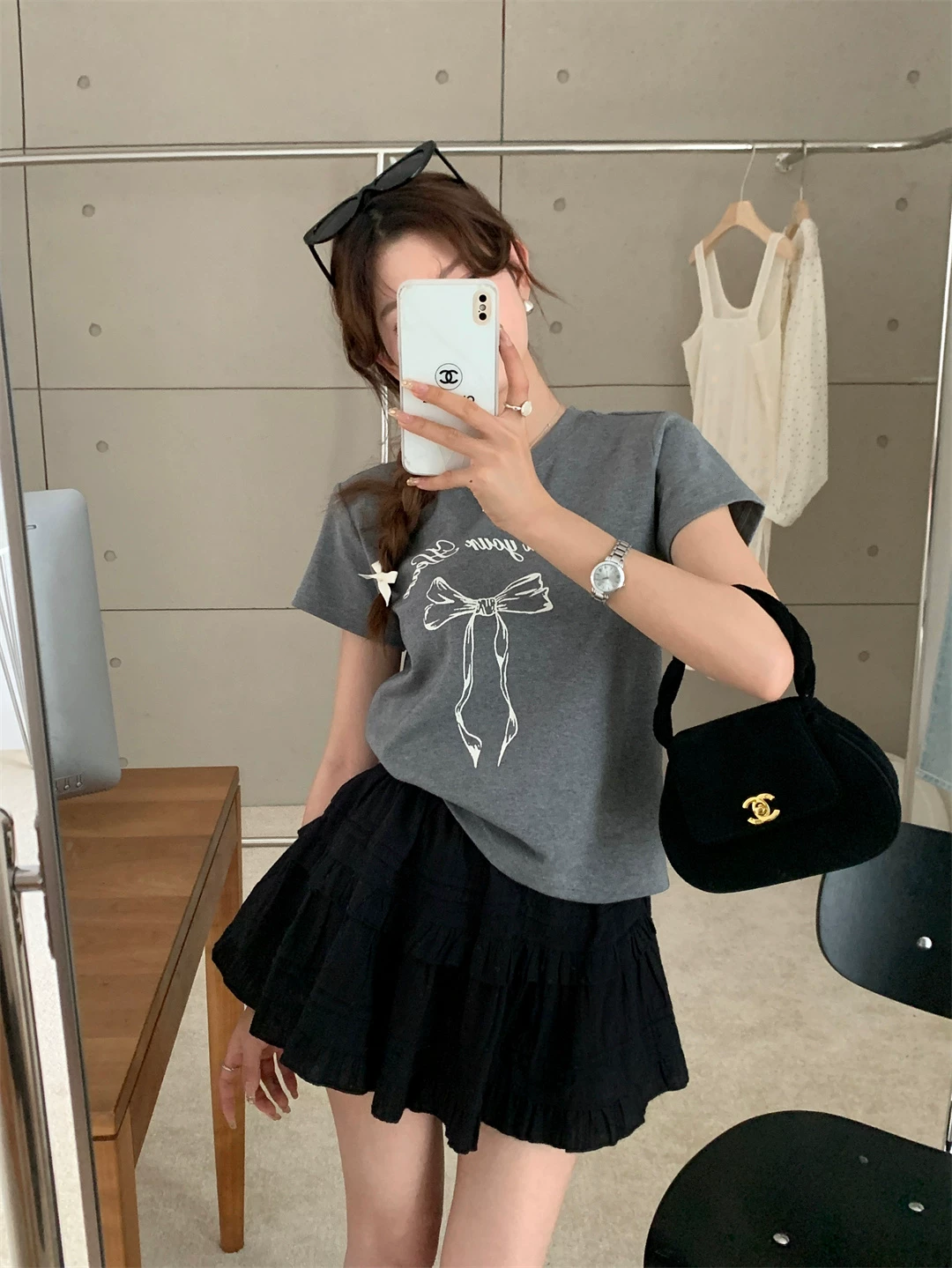 White summer skirt, protective underware, mini-skirt, A-line