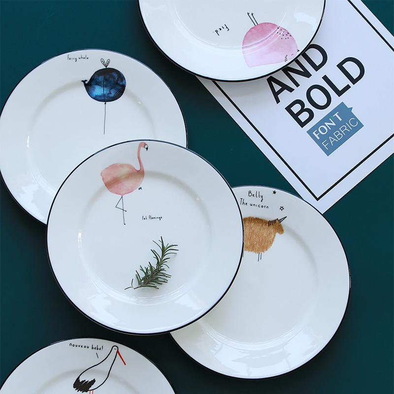 Creative household ceramics tableware web celebrity big plate plate disc western food steak dish cartoon dish dish dish for breakfast