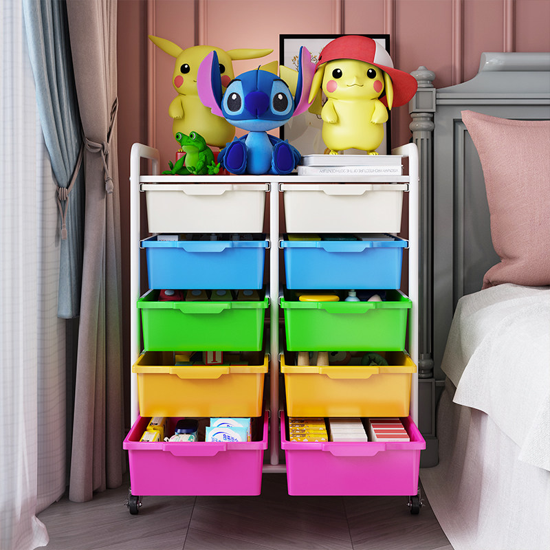 Children's toy shelves induction and arrangement of baby supplies snacks large capacity floor multi-layer movable storage rack