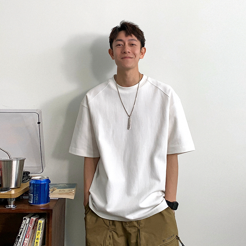 徐太朗厚手ホワイト半袖Tシャツメンズ夏大きいサイズ紳士服青少年カジュアル無地ゆったり半袖トップス