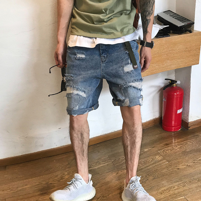Xu Tailang 2021 summer original homemade trend ins heavy industry washed hole casual men's straight denim shorts