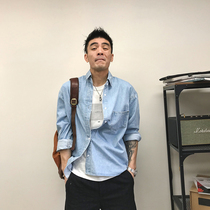 Xu Talang @ Autumn New ins same light color denim shirt men Street Tide brand shoulder loose long sleeve shirt