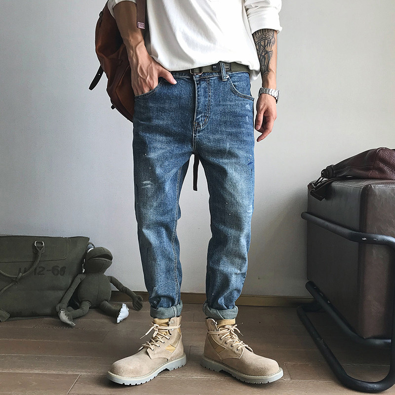 Xu Tailang 2021 Wave Uncles Original Men's Jeans Spring New brief Irregular Splash Lacquered 90% Pants