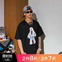 Xu Tailang Hip Hop High Street Short Sleeve T-shirt Men Ins Tide Summer Thin style Round Collar Blouse Loose Day Ensemble Half Sleeve