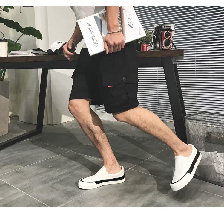 Mùa hè mới công cụ quần short nam xu hướng giản dị quần thẳng năm điểm Yu Wenle giặt quần túi quần jean nam rách