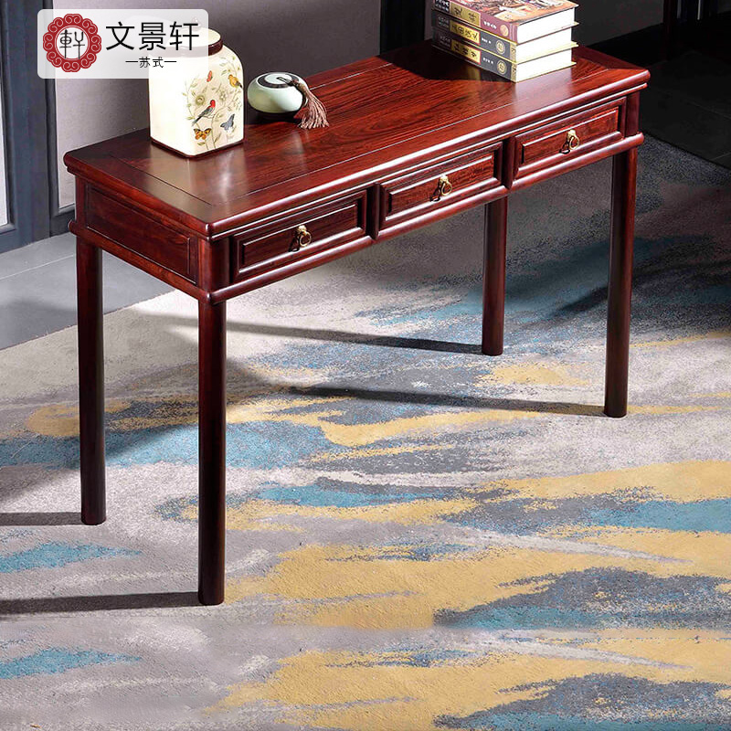 Redwood three cabinets small desk sour branch wood student desk Chinese solid wood small desk computer desk study drawing table